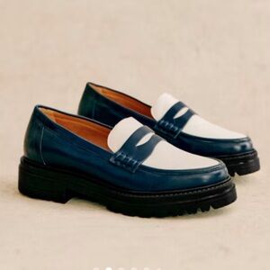 Sezane Albane loafers with lift leather navy and white 10